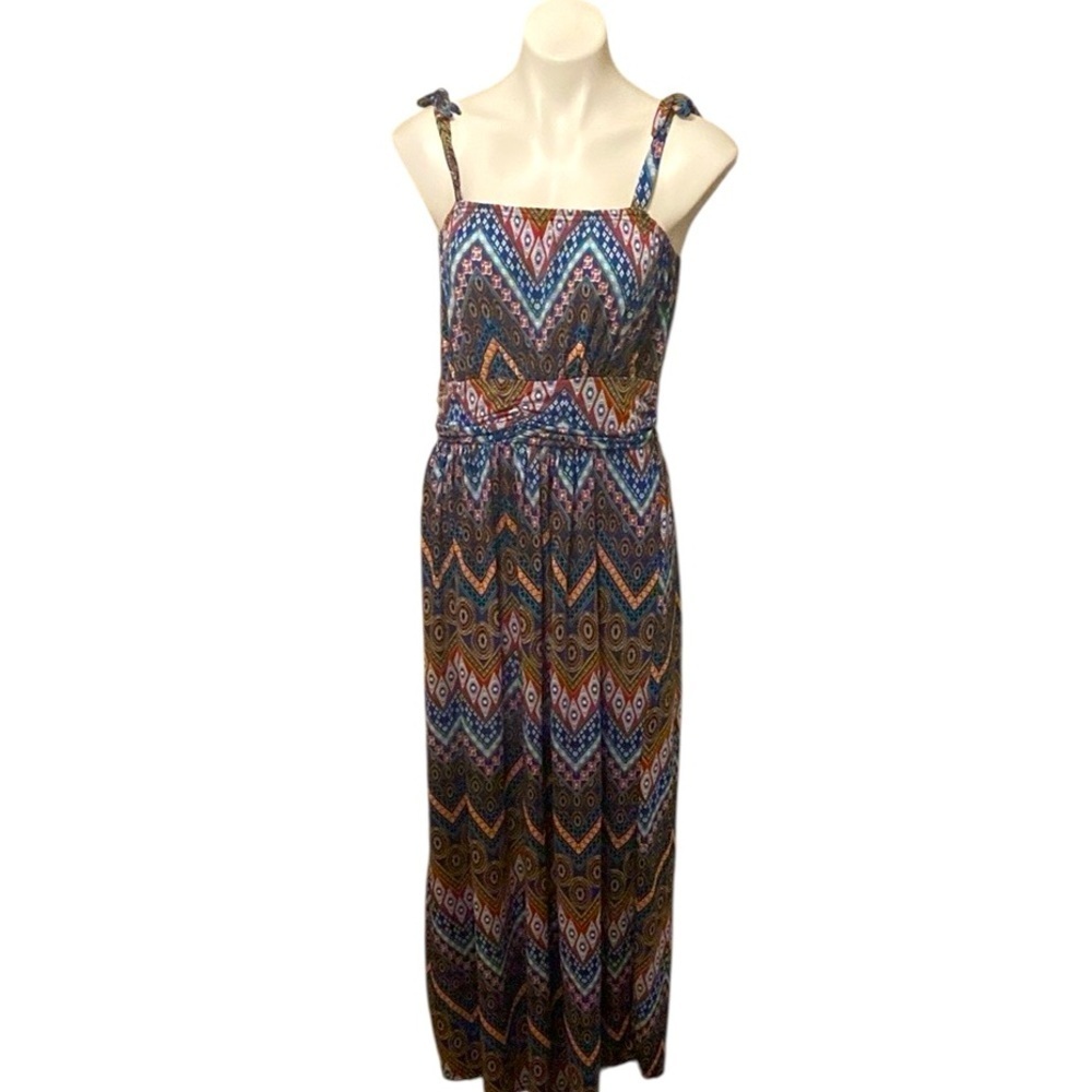 Colorful Geometric Sleeveless Stretch Maxi Dress Size Medium